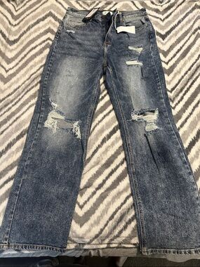 Fashion Nova Cello Medium Blue wash Denim Jeans with Gold Stitching